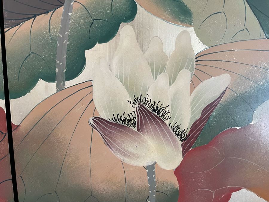 4-Panel Chinese Folding Double-Sided Screen Made In Hong Kong (Silver On One Side / Bamboo Black Motif On Other) [Photo 6]