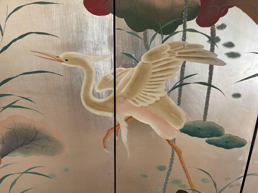 4-Panel Chinese Folding Double-Sided Screen Made In Hong Kong (Silver On One Side / Bamboo Black Motif On Other) [Photo 5]