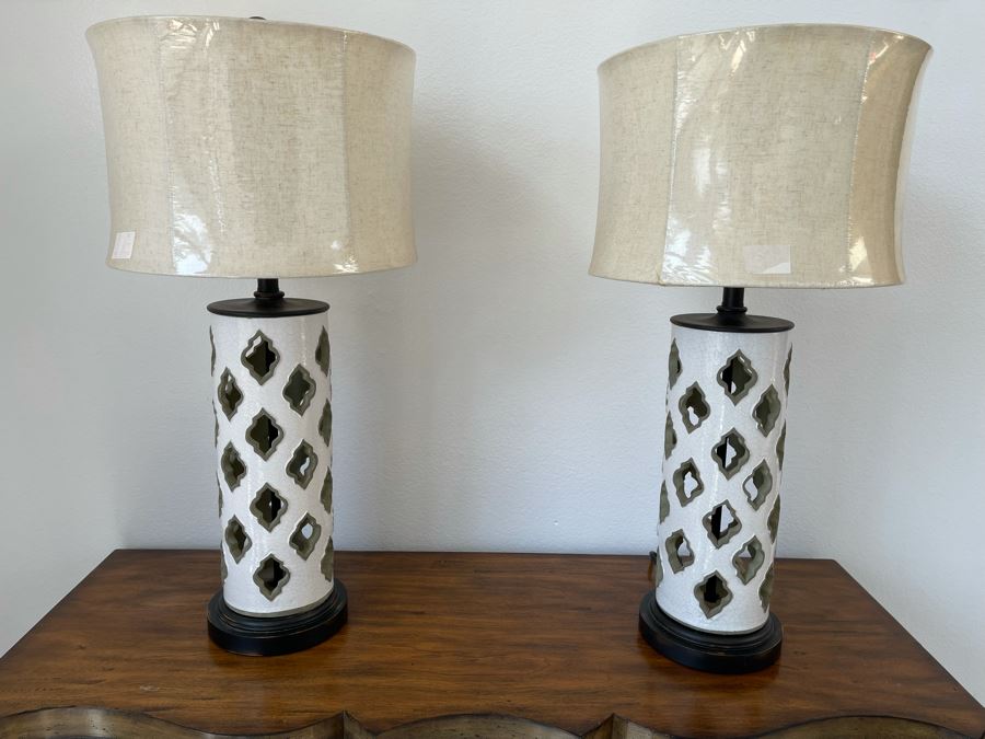 Pair Of Ethan Allen Modern Ceramic Table Lamps 29.5H