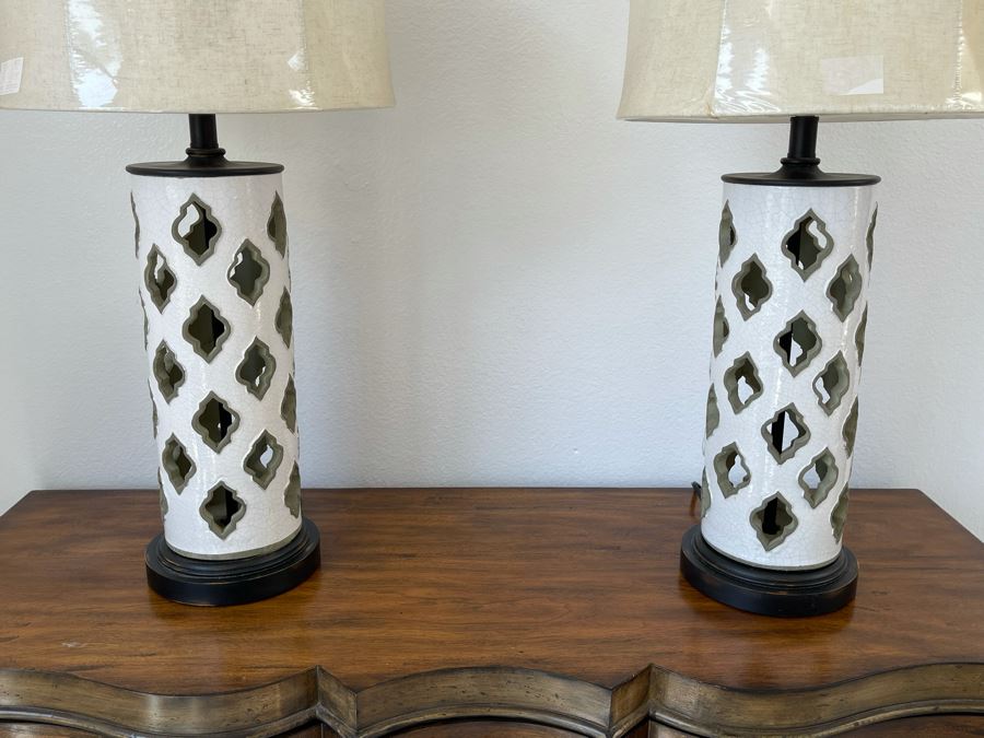 Pair Of Ethan Allen Modern Ceramic Table Lamps 29.5H [Photo 3]