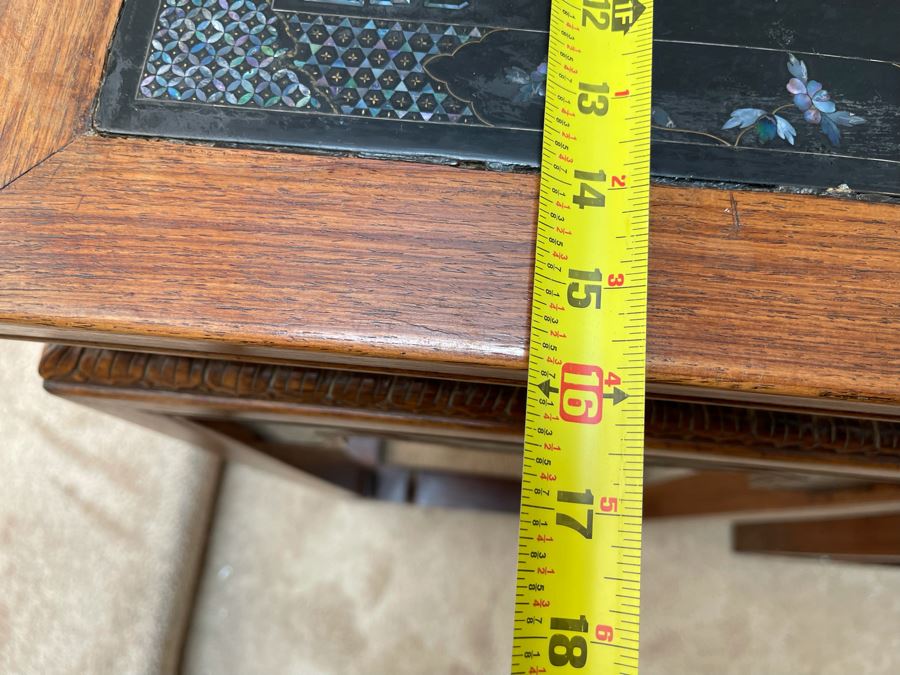 Pair Of Impressive Chinese Carved Wooden Stands With Mother Of Pearl Inlay 16W X 16D X 34H [Photo 14]