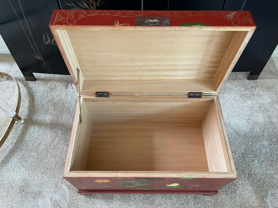 Hand Painted Red Laquer Asian Chest With Stand 26W X 15D X 18H [Photo 8]