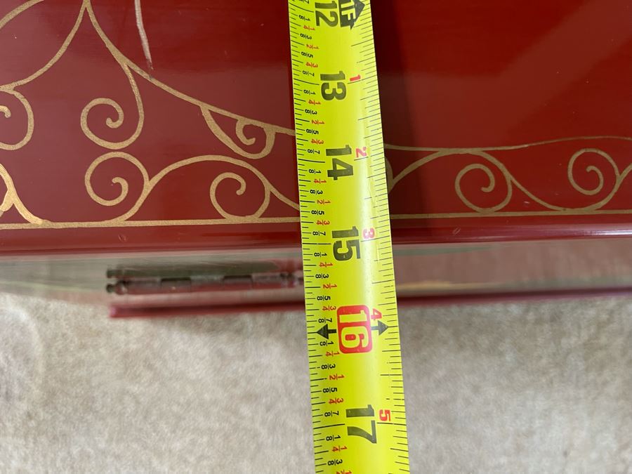 Hand Painted Red Laquer Asian Chest With Stand 26W X 15D X 18H [Photo 11]