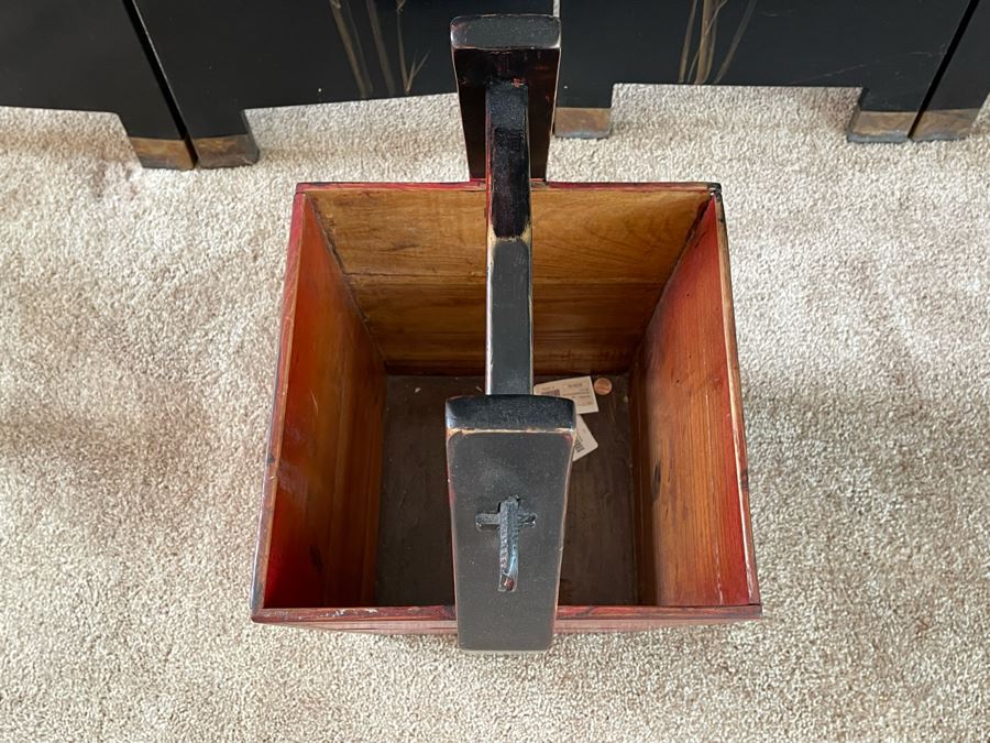 Vintage Wooden Chinese Hand Painted Red Rice Bucket 15W X 13D X 21H Retails $238 [Photo 5]