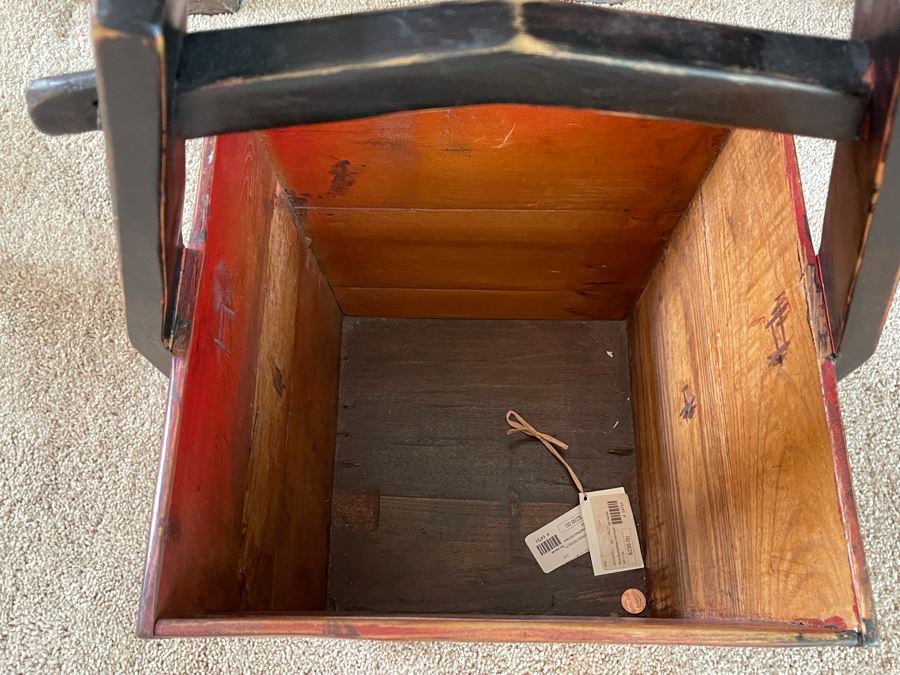 Vintage Wooden Chinese Hand Painted Red Rice Bucket 15W X 13D X 21H Retails $238 [Photo 9]