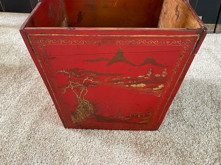 Vintage Wooden Chinese Hand Painted Red Rice Bucket 15W X 13D X 21H Retails $238 [Photo 8]