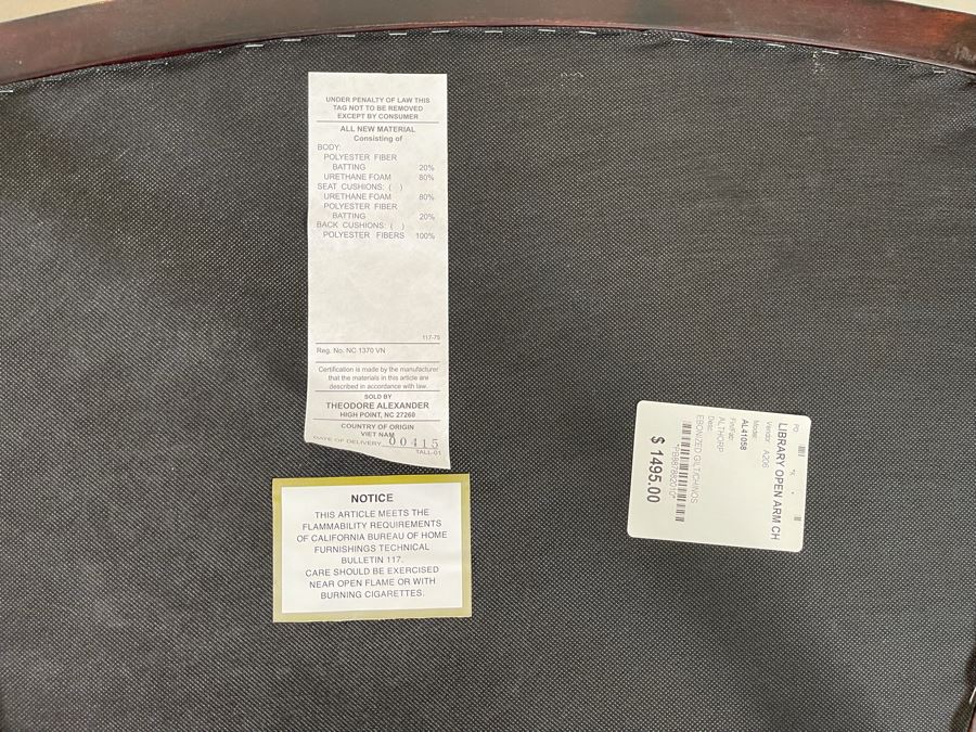 Theodore Alexander Library Open Arm Chair Retails $1,495 [Photo 9]