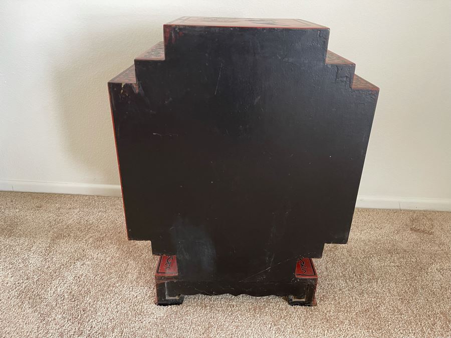 Impressive Hand Painted Red Lacquer Asian Cabinet Chest 18W X 10D X 24H [Photo 8]