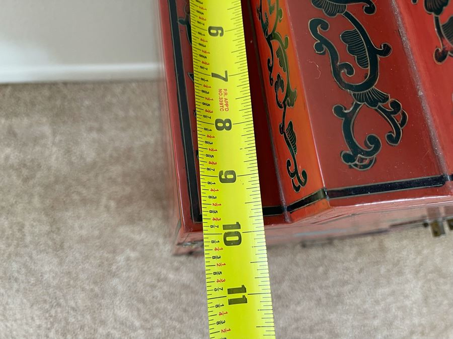 Impressive Hand Painted Red Lacquer Asian Cabinet Chest 18W X 10D X 24H [Photo 14]