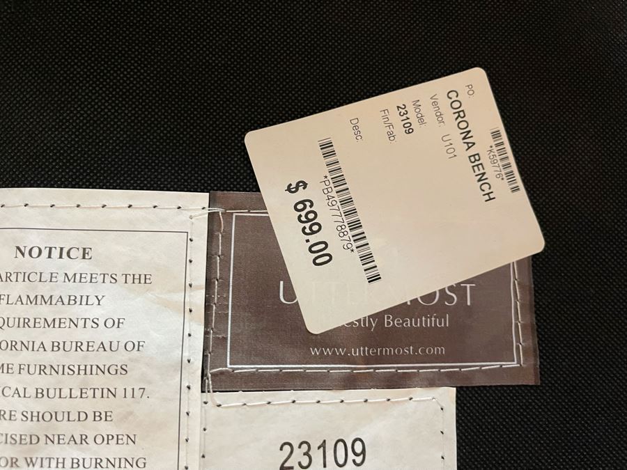 Uttermost Corona Bench 37W X 20D X 22H Retails $699 [Photo 6]