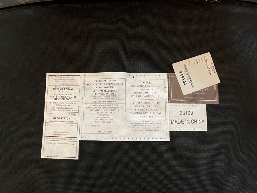 Uttermost Corona Bench 37W X 20D X 22H Retails $699 [Photo 5]