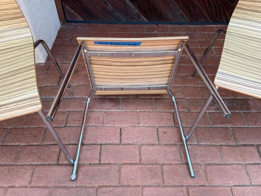 Set Of Six Bentwood Chrome Base Stacking Chairs [Photo 4]