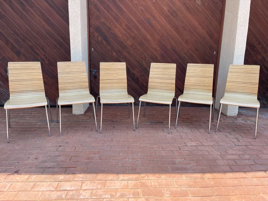Set Of Six Bentwood Chrome Base Stacking Chairs [Photo 1]