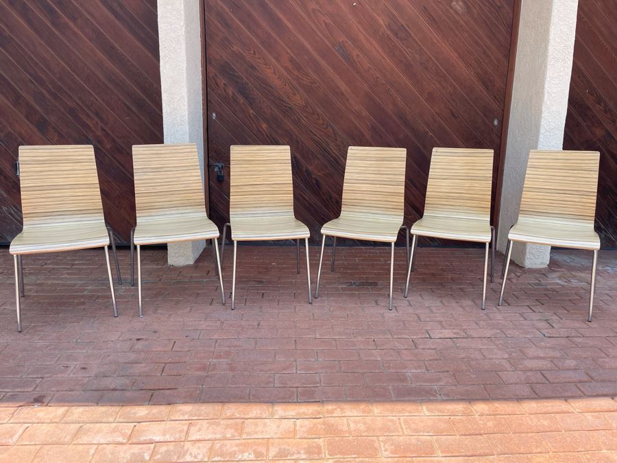 Set Of Six Bentwood Chrome Base Stacking Chairs [Photo 2]