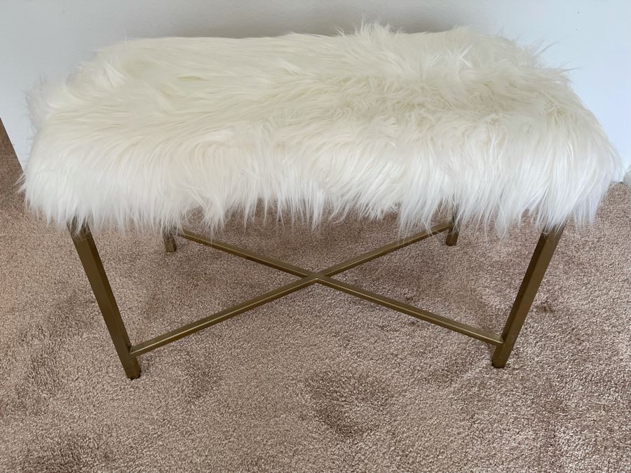 Modern Faux Fur Metal Base Bench 32W X 18.5D X 20H [Photo 2]