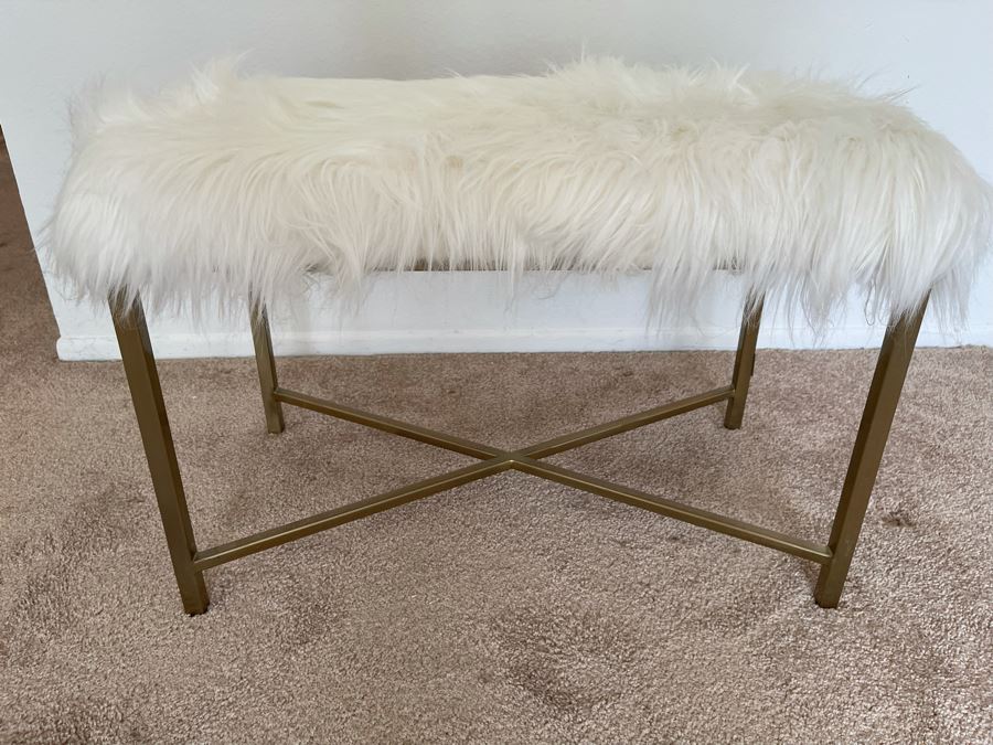 Modern Faux Fur Metal Base Bench 32W X 18.5D X 20H [Photo 3]