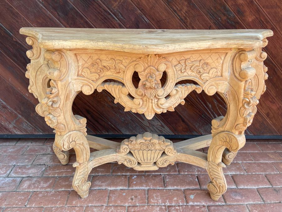 Carved Wooden Console Entry Table 48W X 16D X 32H [Photo 1]