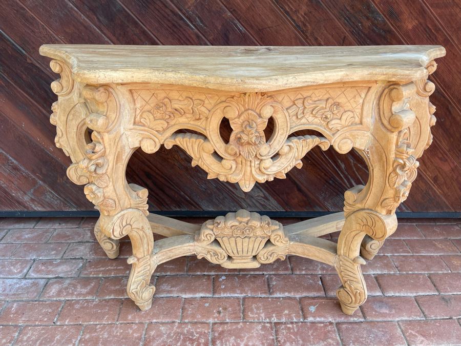 Carved Wooden Console Entry Table 48W X 16D X 32H [Photo 2]