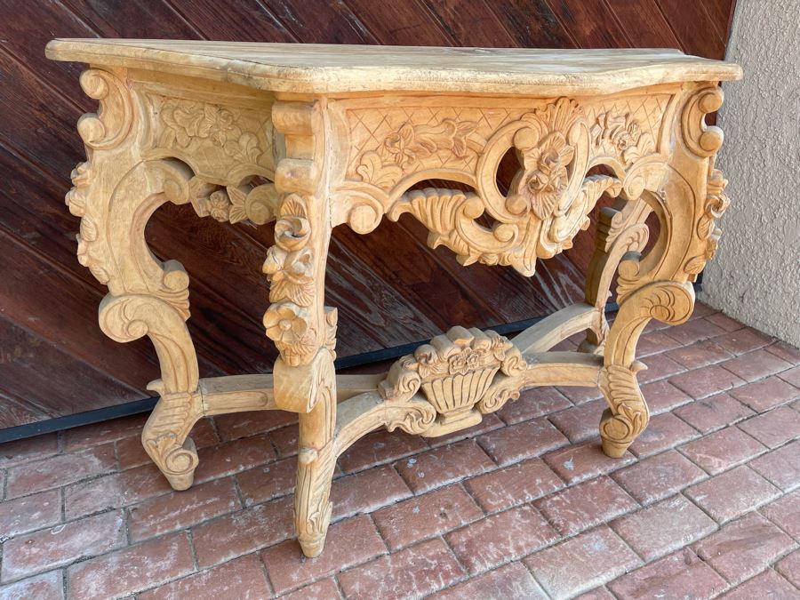 Carved Wooden Console Entry Table 48W X 16D X 32H [Photo 4]
