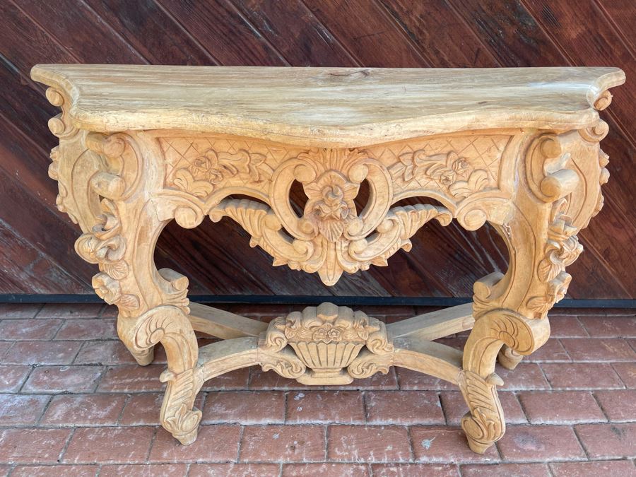 Carved Wooden Console Entry Table 48W X 16D X 32H [Photo 3]