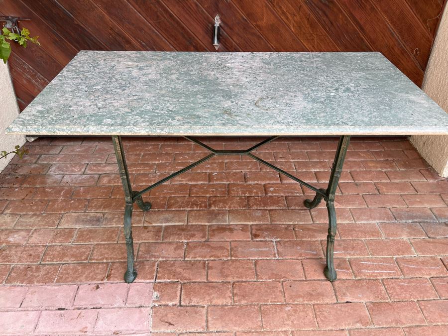 Green Marble Top Table With Cast Iron Base 47W X 24D X 30H [Photo 1]