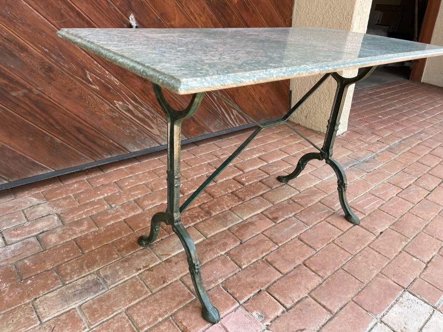 Green Marble Top Table With Cast Iron Base 47W X 24D X 30H [Photo 8]