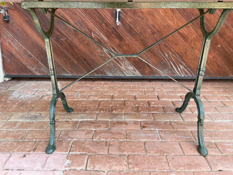 Green Marble Top Table With Cast Iron Base 47W X 24D X 30H [Photo 4]
