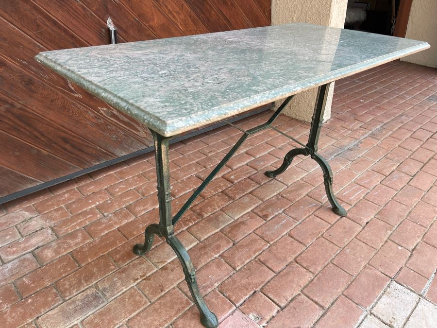 Green Marble Top Table With Cast Iron Base 47W X 24D X 30H [Photo 7]