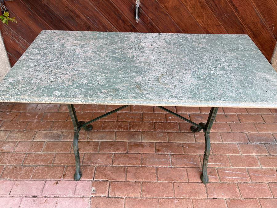 Green Marble Top Table With Cast Iron Base 47W X 24D X 30H [Photo 3]