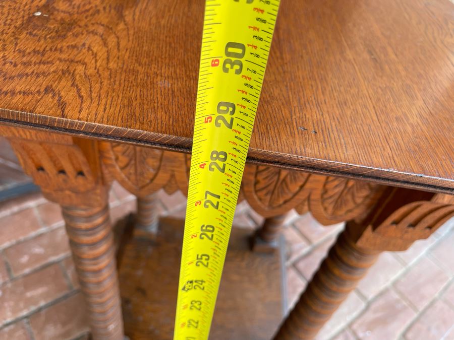 Impressive Carved Oak Antique Stand Table 19W X 20D X 28H [Photo 7]