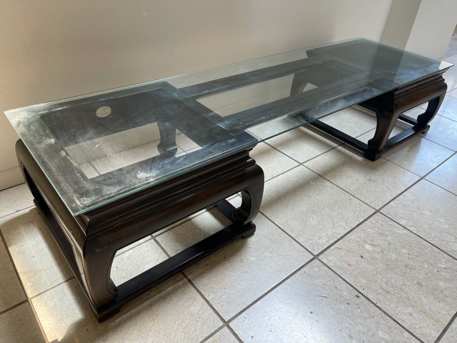 Baker Furniture Low Profile Chinoiserie Entry Table With Glass Top 60W X 17D X 12H [Photo 7]