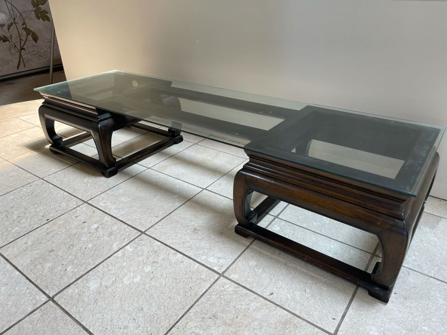 Baker Furniture Low Profile Chinoiserie Entry Table With Glass Top 60W X 17D X 12H [Photo 3]