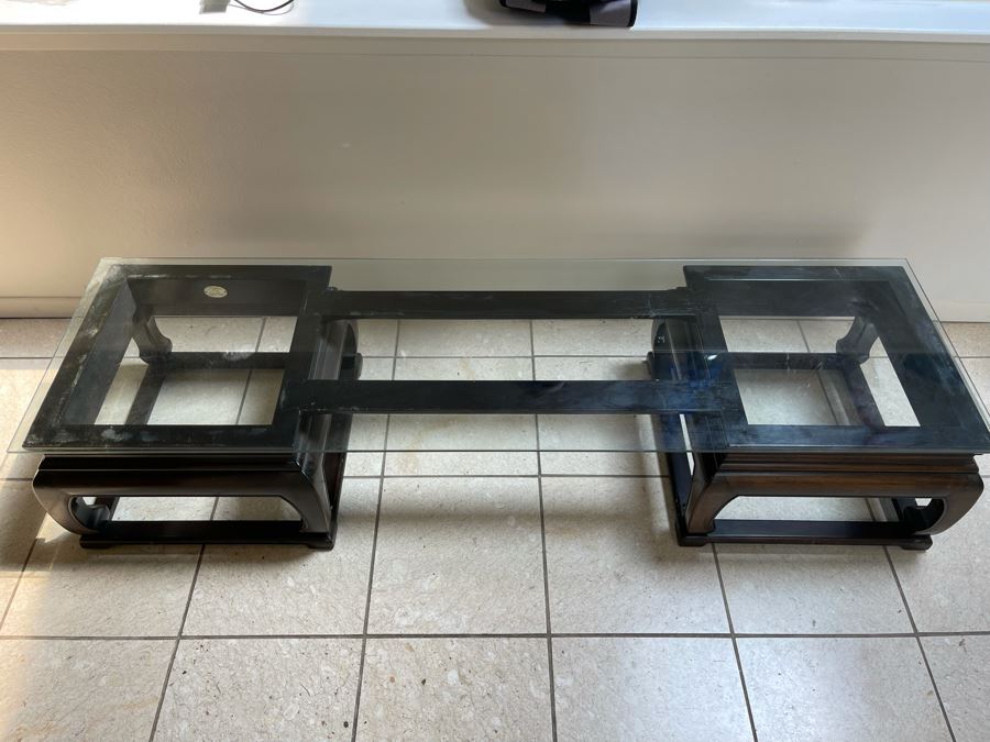 Baker Furniture Low Profile Chinoiserie Entry Table With Glass Top 60W X 17D X 12H [Photo 8]