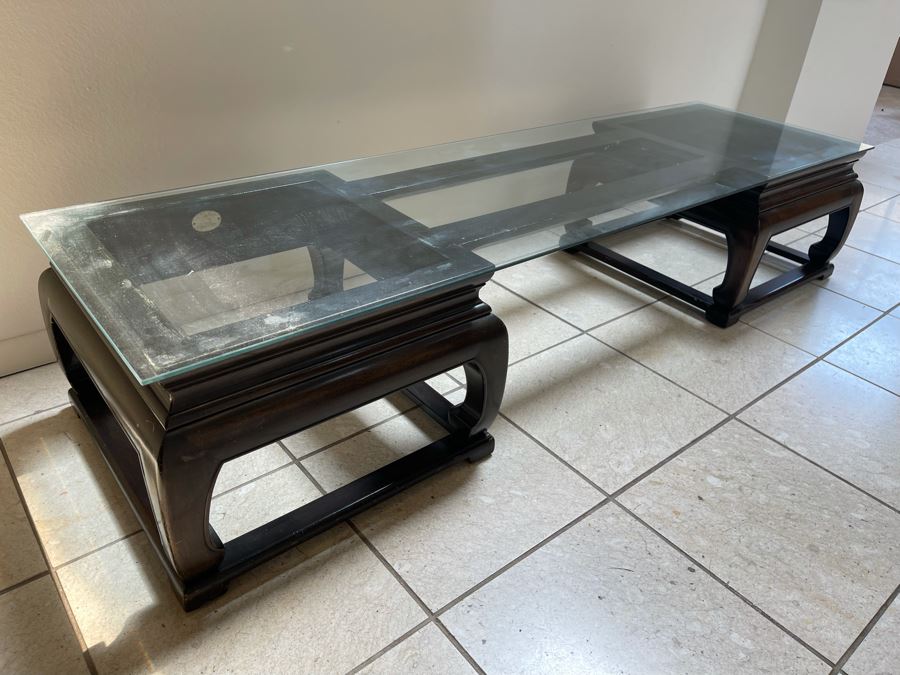 Baker Furniture Low Profile Chinoiserie Entry Table With Glass Top 60W X 17D X 12H [Photo 6]