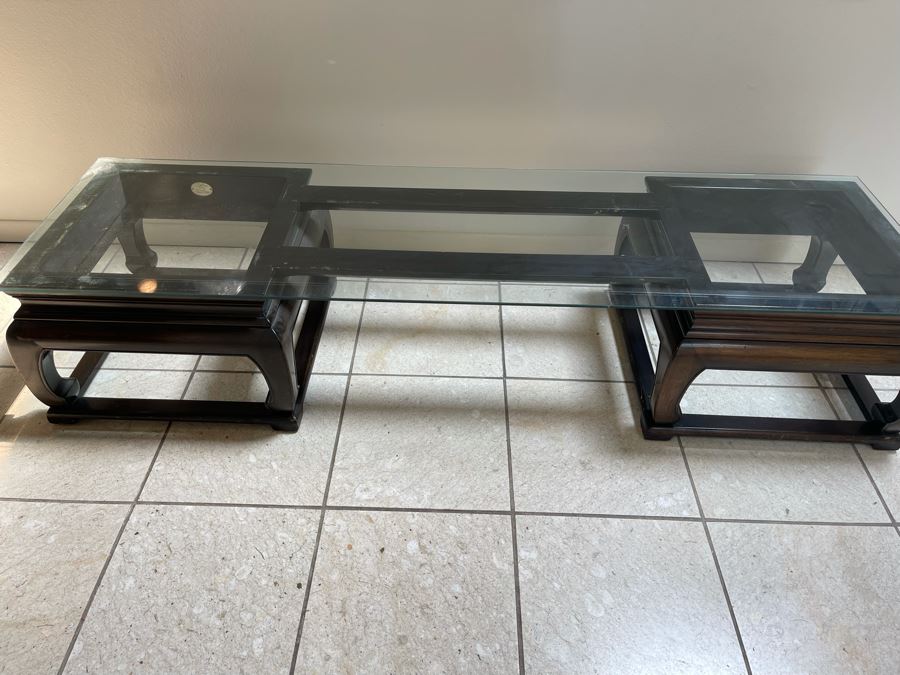 Baker Furniture Low Profile Chinoiserie Entry Table With Glass Top 60W X 17D X 12H [Photo 9]