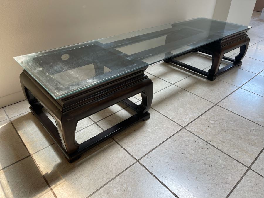 Baker Furniture Low Profile Chinoiserie Entry Table With Glass Top 60W X 17D X 12H [Photo 5]