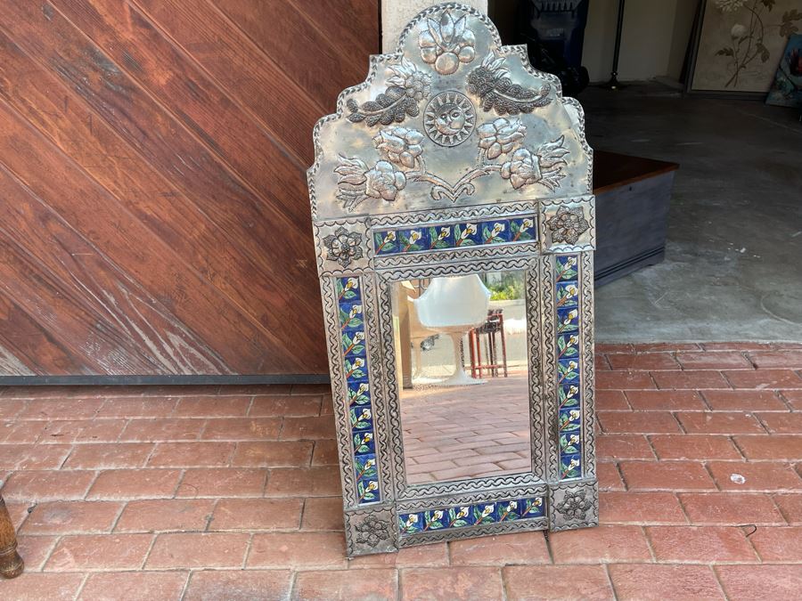 Mexican Tin Tile Mirror 20 5W X 40 5H   42669 0nxk 