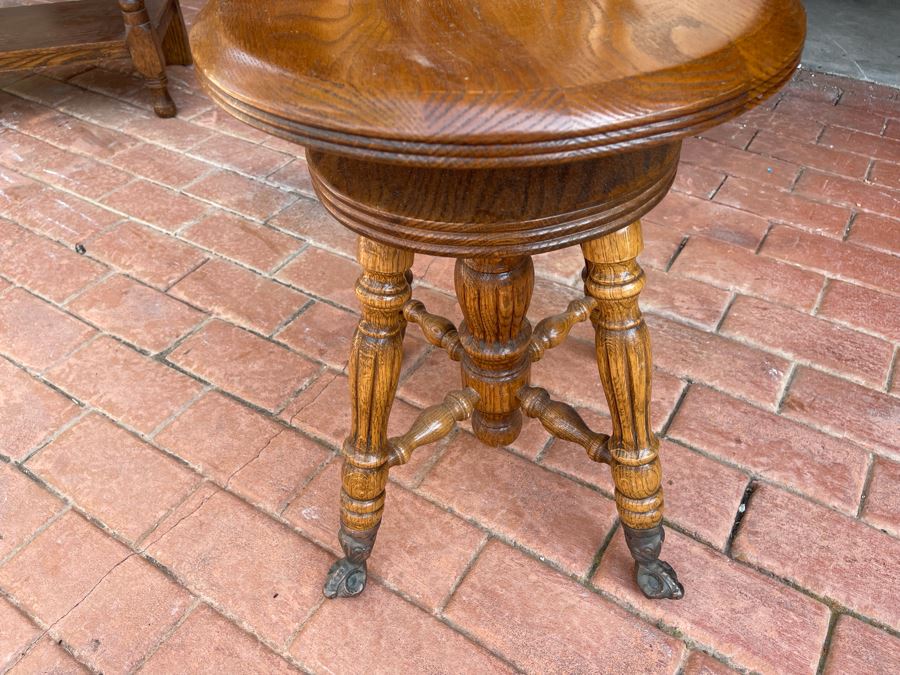 Vintage Swivel Piano Stool With Claw Feet 15W X 36H [Photo 3]