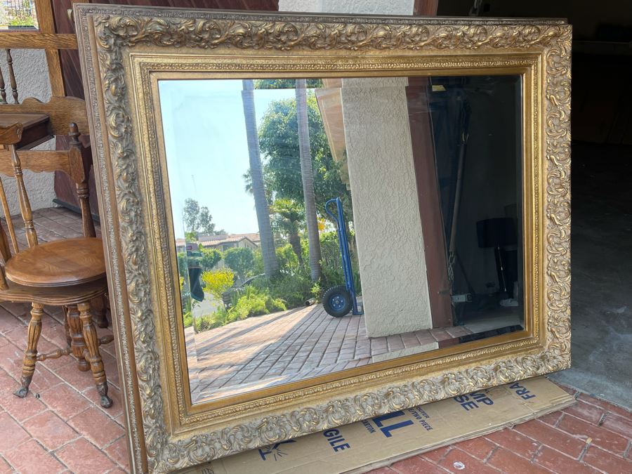 Large Gilt Wooden Beveled Glass Wall Mirror 62W X 51H [Photo 3]