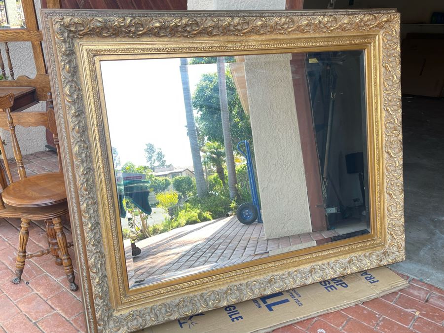 Large Gilt Wooden Beveled Glass Wall Mirror 62W X 51H [Photo 1]
