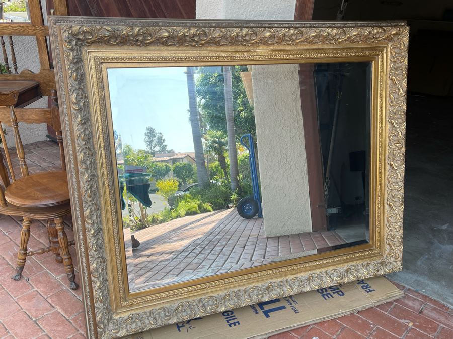 Large Gilt Wooden Beveled Glass Wall Mirror 62W X 51H [Photo 4]