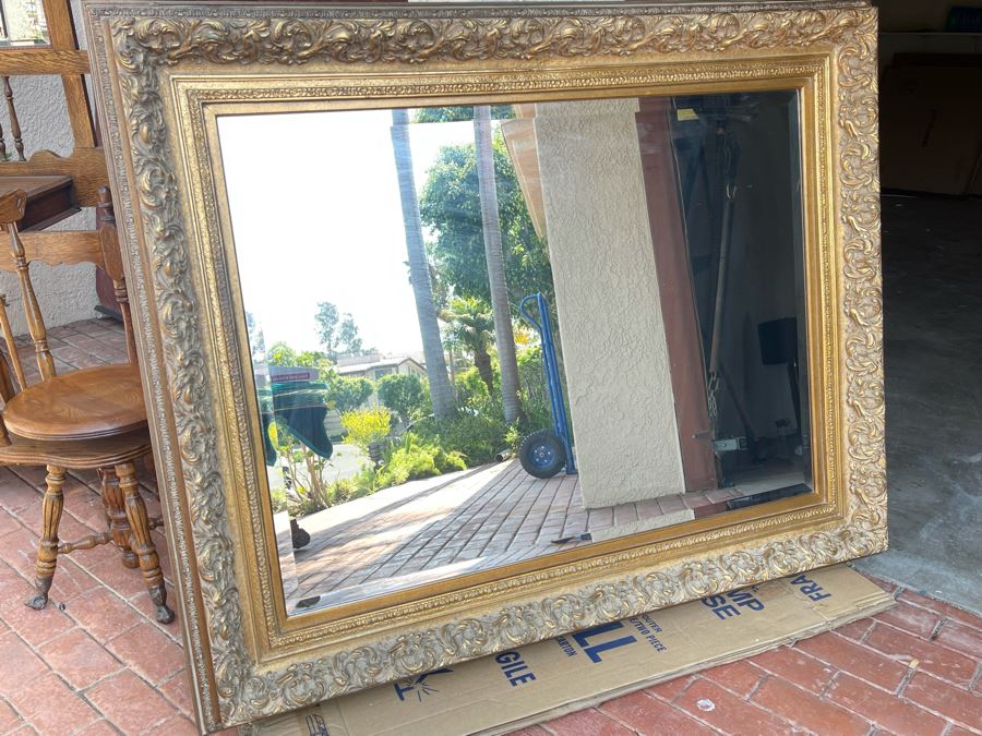 Large Gilt Wooden Beveled Glass Wall Mirror 62W X 51H [Photo 2]