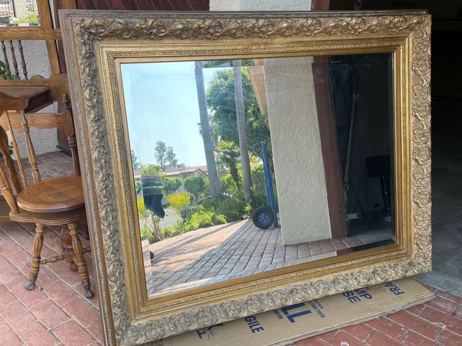 Large Gilt Wooden Beveled Glass Wall Mirror 62W X 51H [Photo 5]