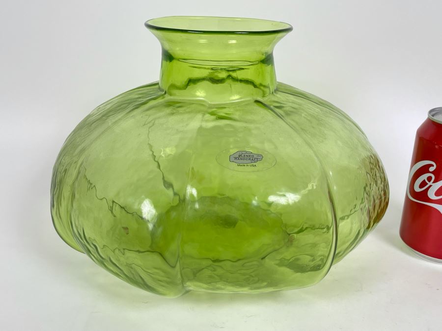Blenko Green Glass Vase 11W X 8H Retails $69