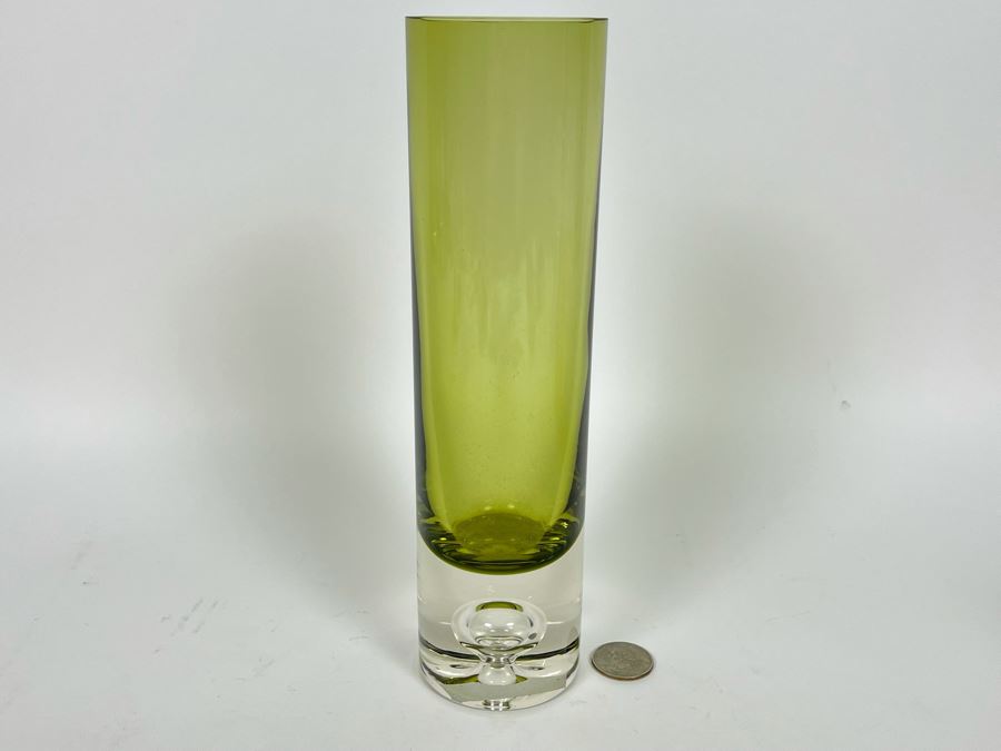 Signed Green Art Glass Vase By Tapio Wirkkala 9.5H Retails $65