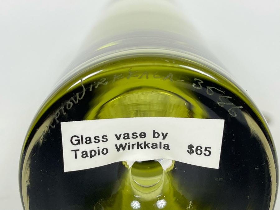Signed Green Art Glass Vase By Tapio Wirkkala 9.5H Retails $65 [Photo 5]