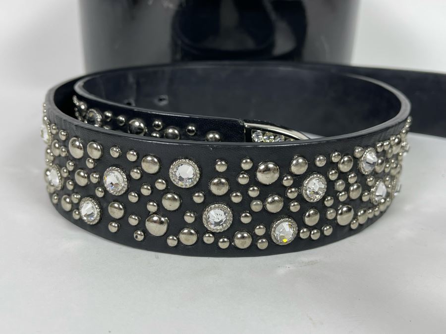 Christine Alexander Swarovski Crystal Leather Belt Size XL Retails $189 [Photo 3]