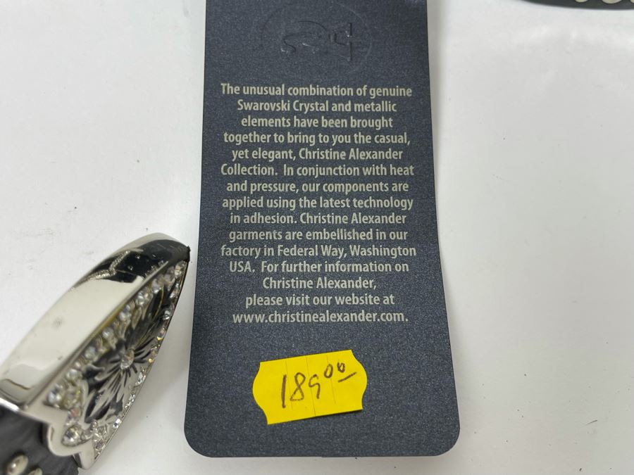 Christine Alexander Swarovski Crystal Leather Belt Size XL Retails $189 [Photo 5]