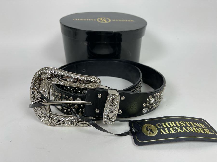 Christine Alexander Swarovski Crystal Leather Belt Size XL Retails $189