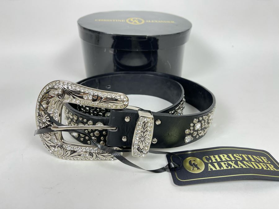 Christine Alexander Swarovski Crystal Leather Belt Size XL Retails $189 [Photo 1]